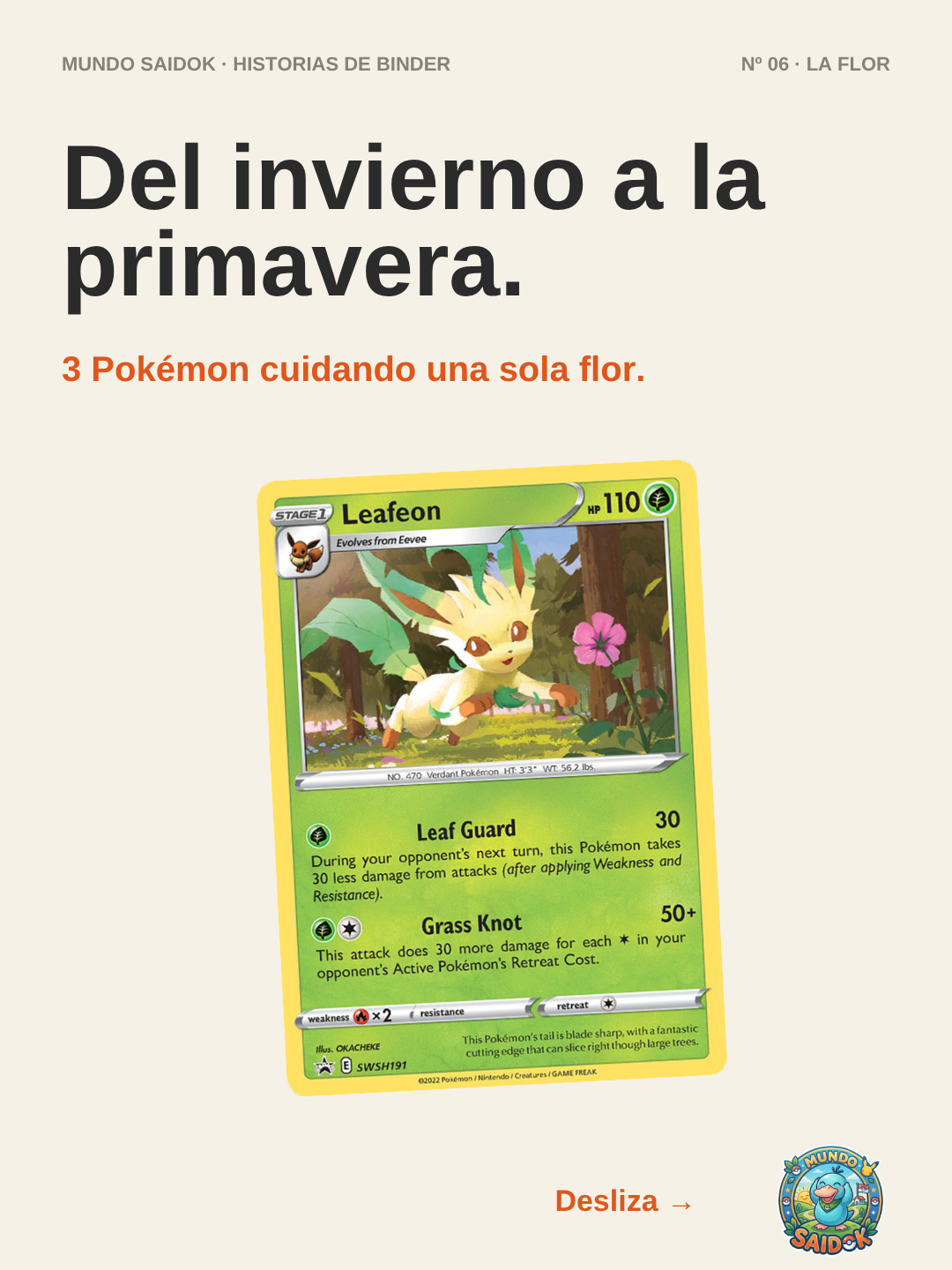 Portada Binder Storytelling Nº08 La Flor: cartas Eevee, Glaceon y Leafeon
