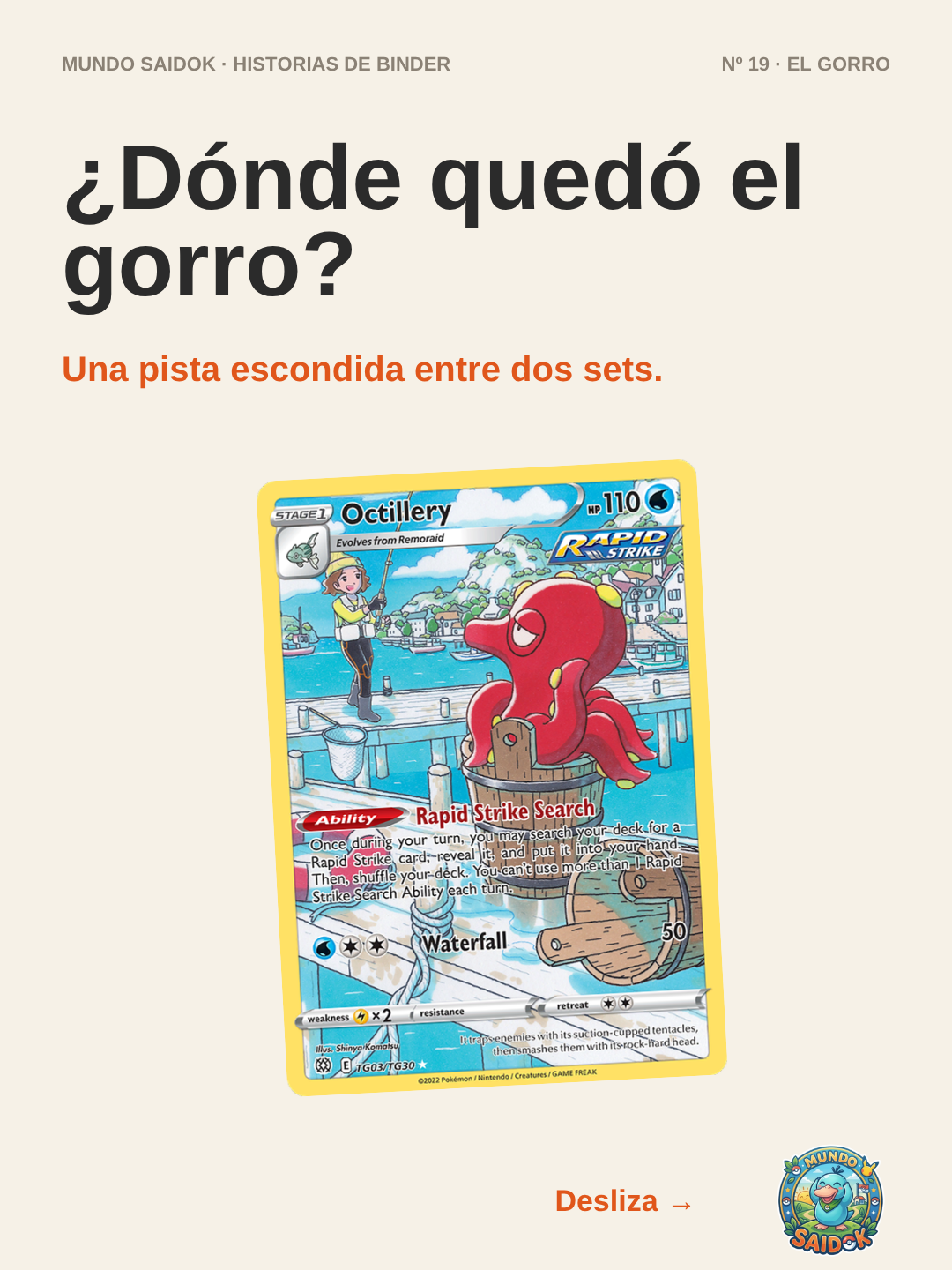 Portada Binder Storytelling Nº20 El Gorro: cartas Octillery y Basculin