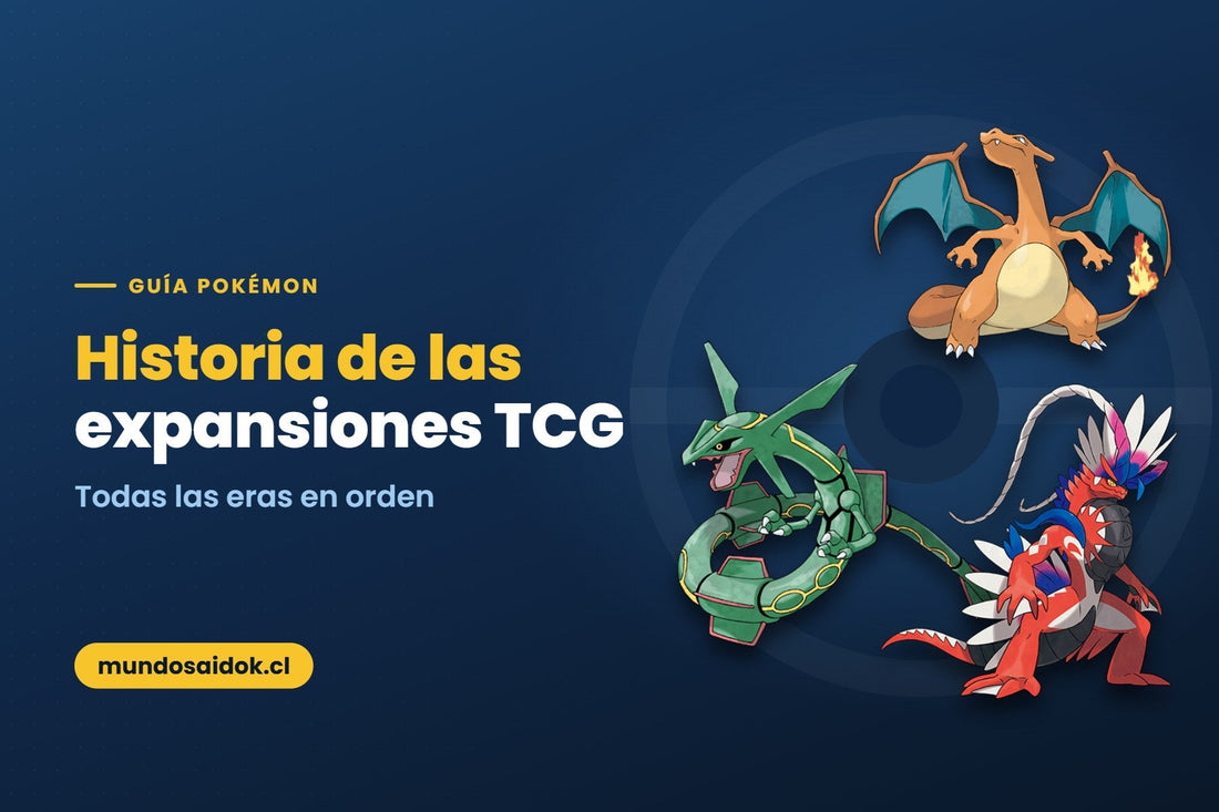 Portada de la guía: Historia de las expansiones TCG — Todas las eras en orden | Mundo Saidok