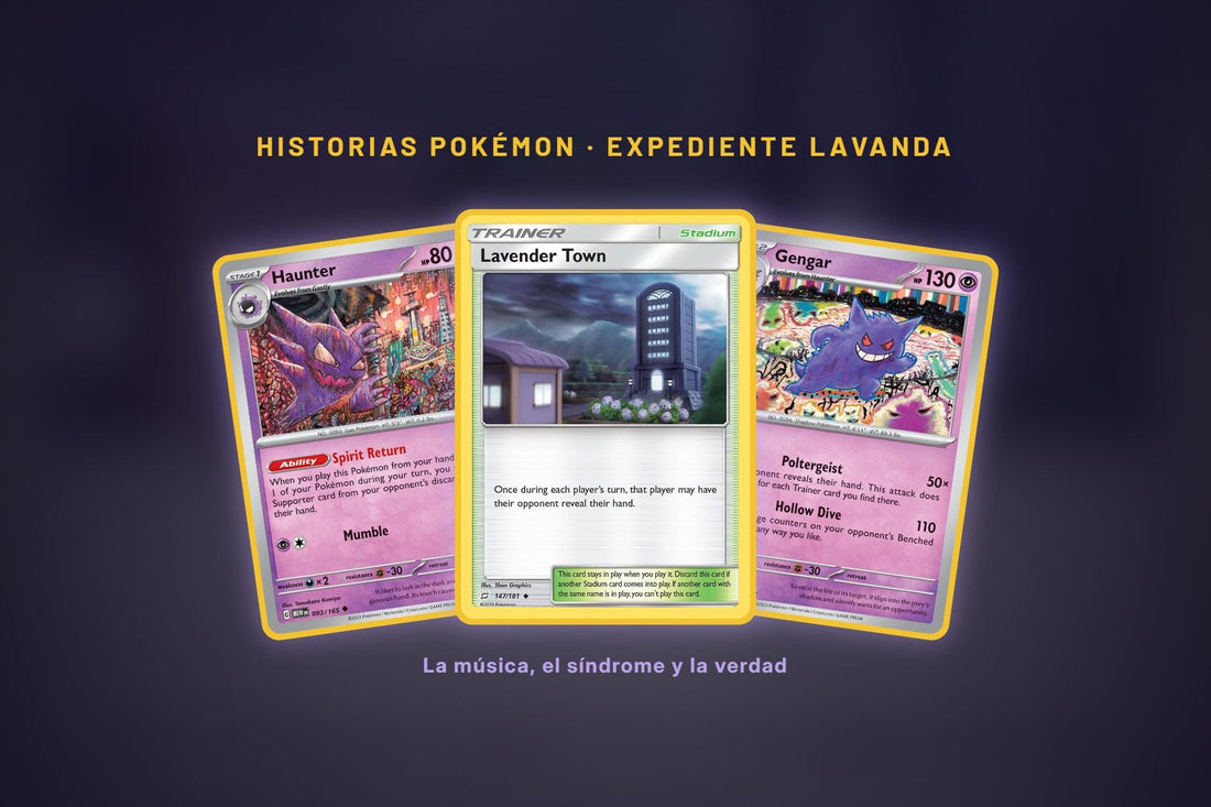 Cartas Haunter, Lavender Town y Gengar — Historias Pokémon, expediente Pueblo Lavanda
