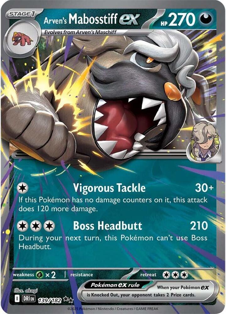 Carta Pokémon Arven's Mabosstiff ex - 139/182 139/182